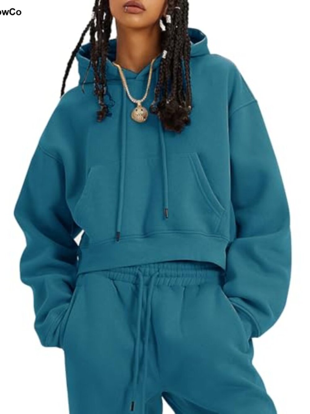 Women's 2 Piece Fleece Sweatsuit Set Crop Top Hoodie Jogger Pants